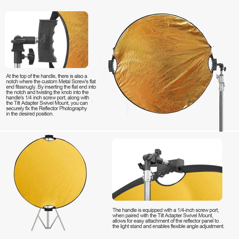 Wellmaking 43Inch/110cm Photography Light Reflector, Portable Foldable 5 in 1 Diffuser Reflectors with Bag & tilt Adapter for Studio & Outdoor Lighting-Translucent, Silver, Gold, White and Black - Image 5